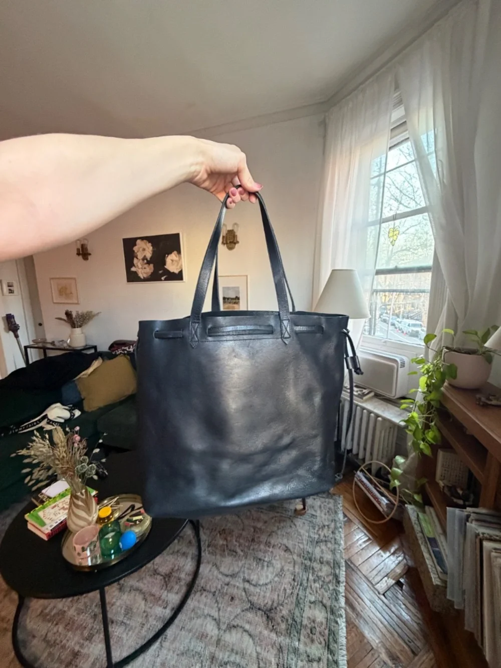 Madewell 100% Leather Black Drawstring Transport Tote - Picture 7 of 8